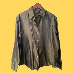 Linda Allard Ellen Tracy Striped 100% Silk Button Down Shirt